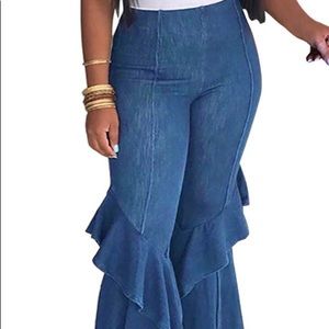 ruffle bell bottom jeans